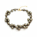 Taupe Glass Pearls and Bronze Leather Woven Necklace