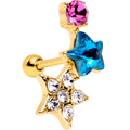 18G 1/4 Blue Pink Gem Star Gold Plated Cartilage Tragus Earring