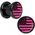 Pink American Flag Black Anodized Screw Fit Plug Set 0G