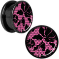 Pink Floral Lace Black Anodized Screw Fit Plug Set 18mm