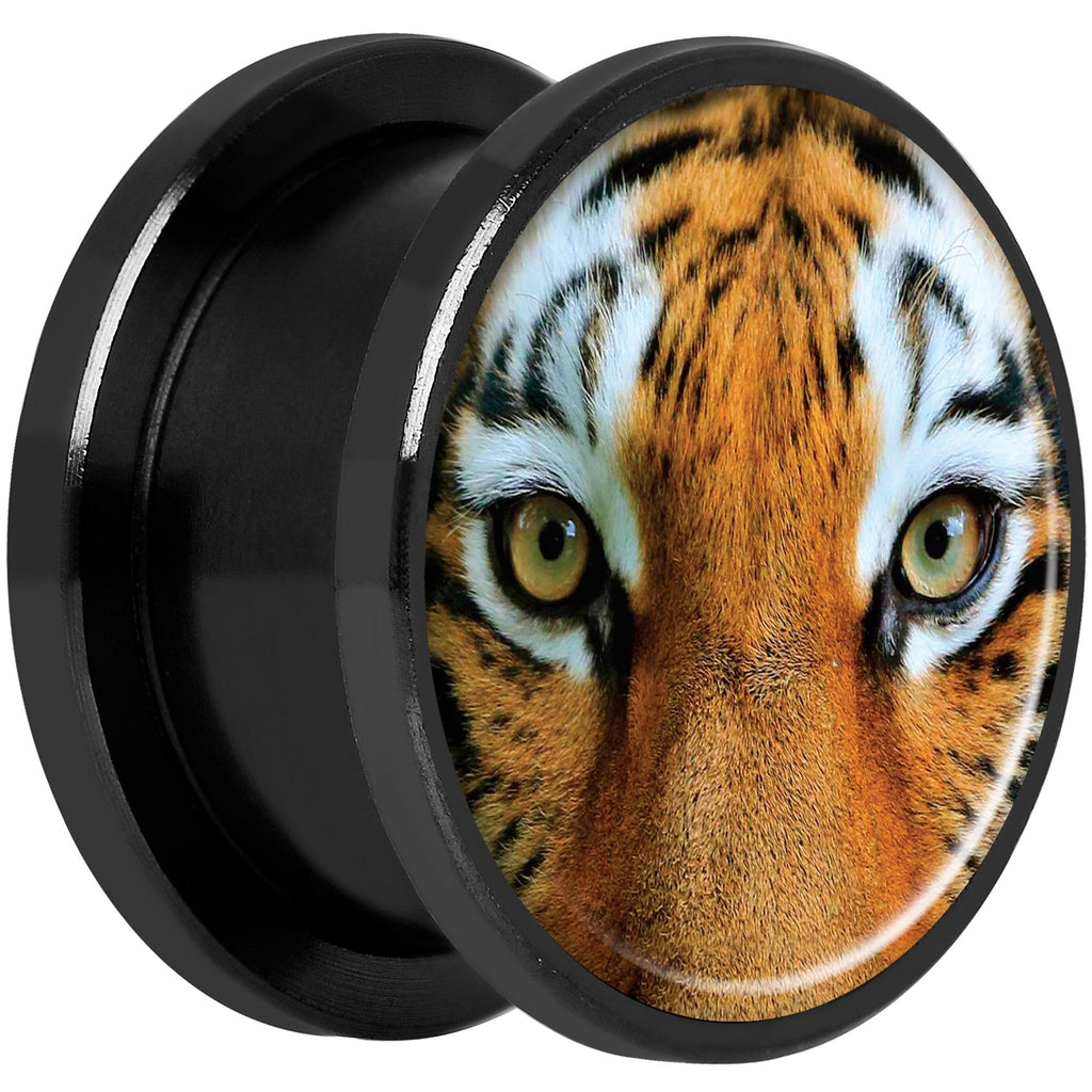 Full Color Tiger Eyes Black Anodized Screw Fit Plug Set 5/8