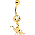 Clear Gem Gold Tone Anodized Big Bad Brontosaurus Dinosaur Dangle Belly Ring