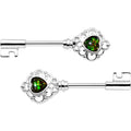 1/2 Green Faux Opal Heart Key Barbell Nipple Ring Set