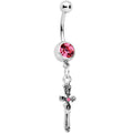 Pink Gem Templar Cross Dangle Belly Ring