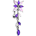 White Purple Gem Frosted Flower Trail Top Mount Dangle Belly Ring