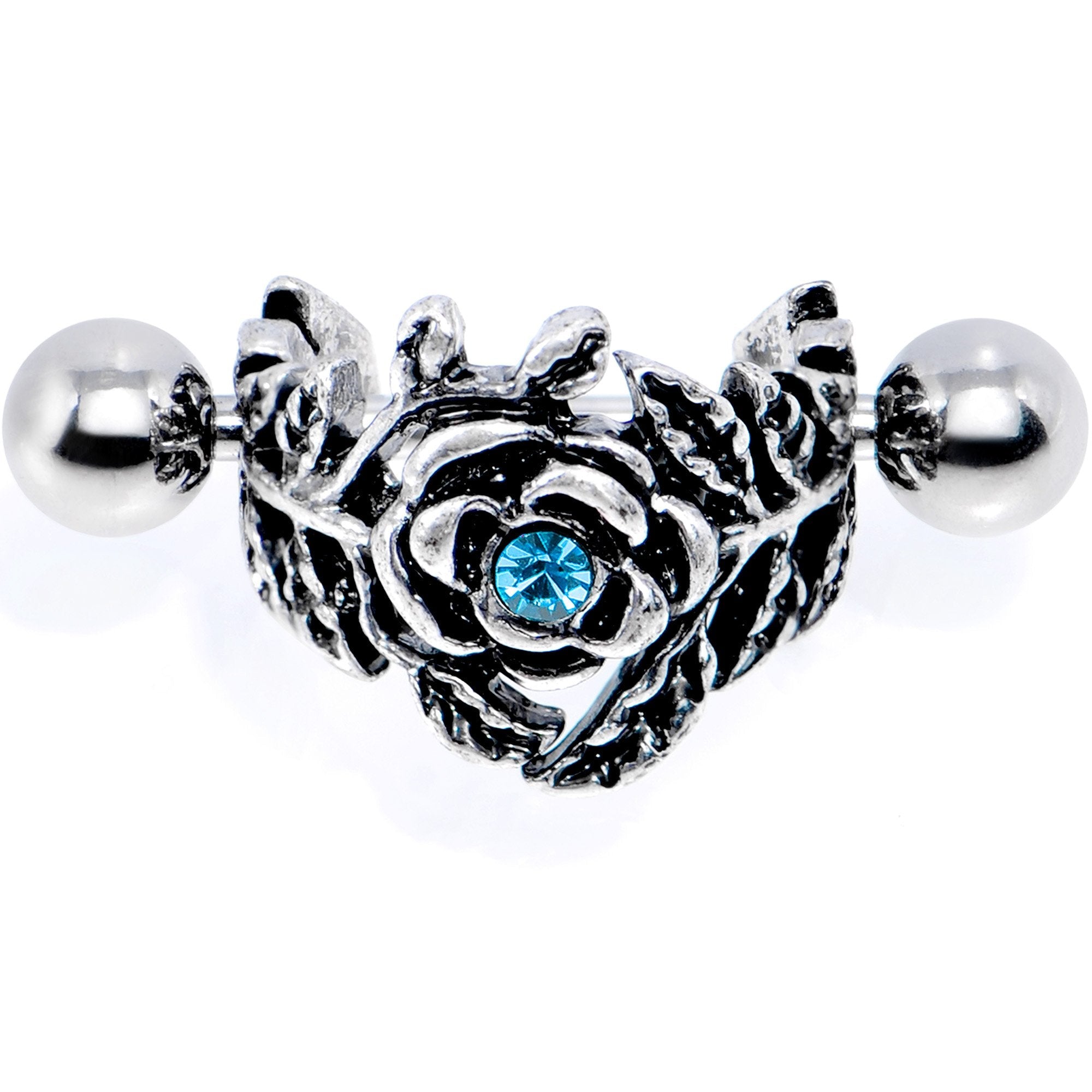 16G 1/2 Aqua Gem Floral Wreath Cuff Cartilage Earring