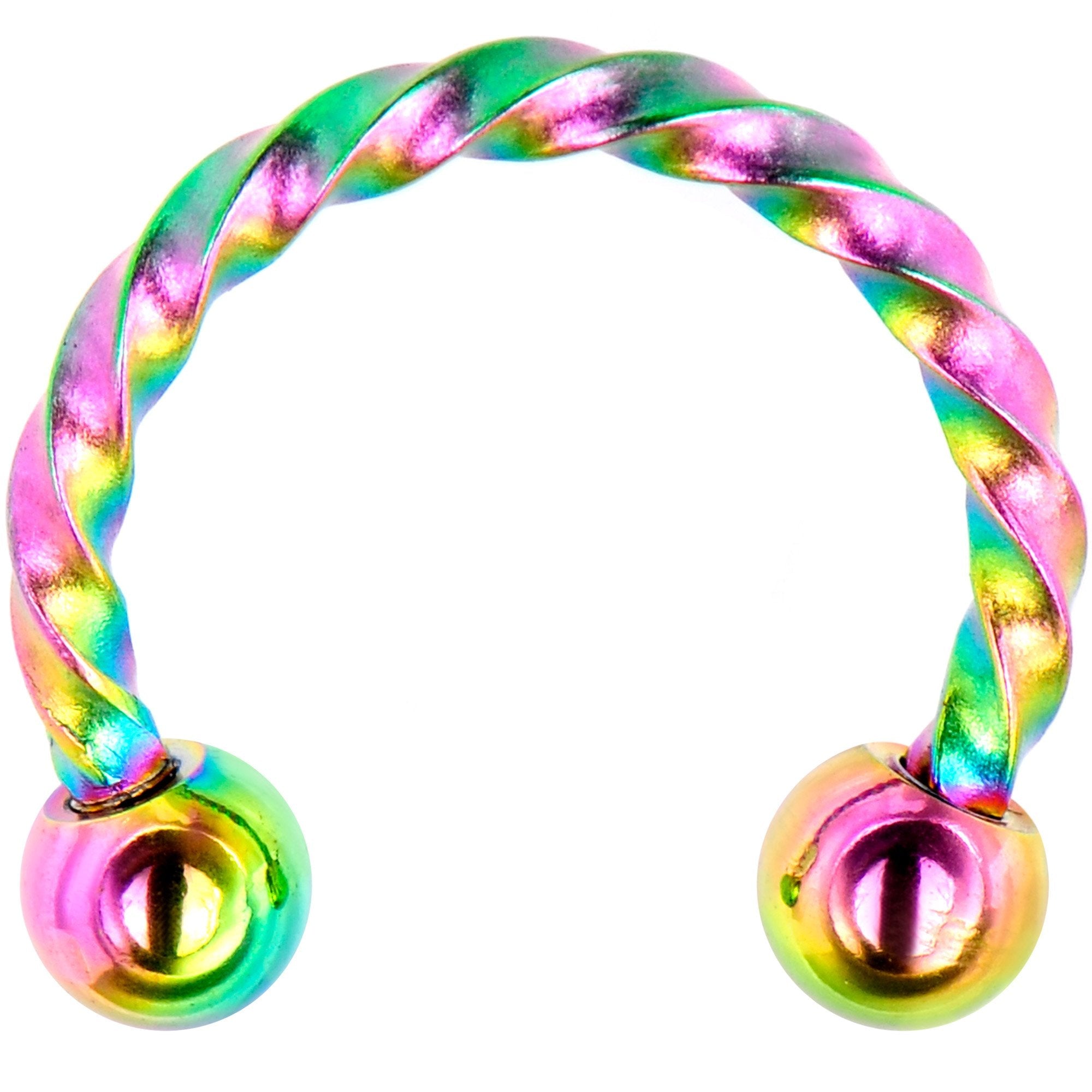 16G 5/16 Rainbow Seriously Twisted Horseshoe Circular Barbell