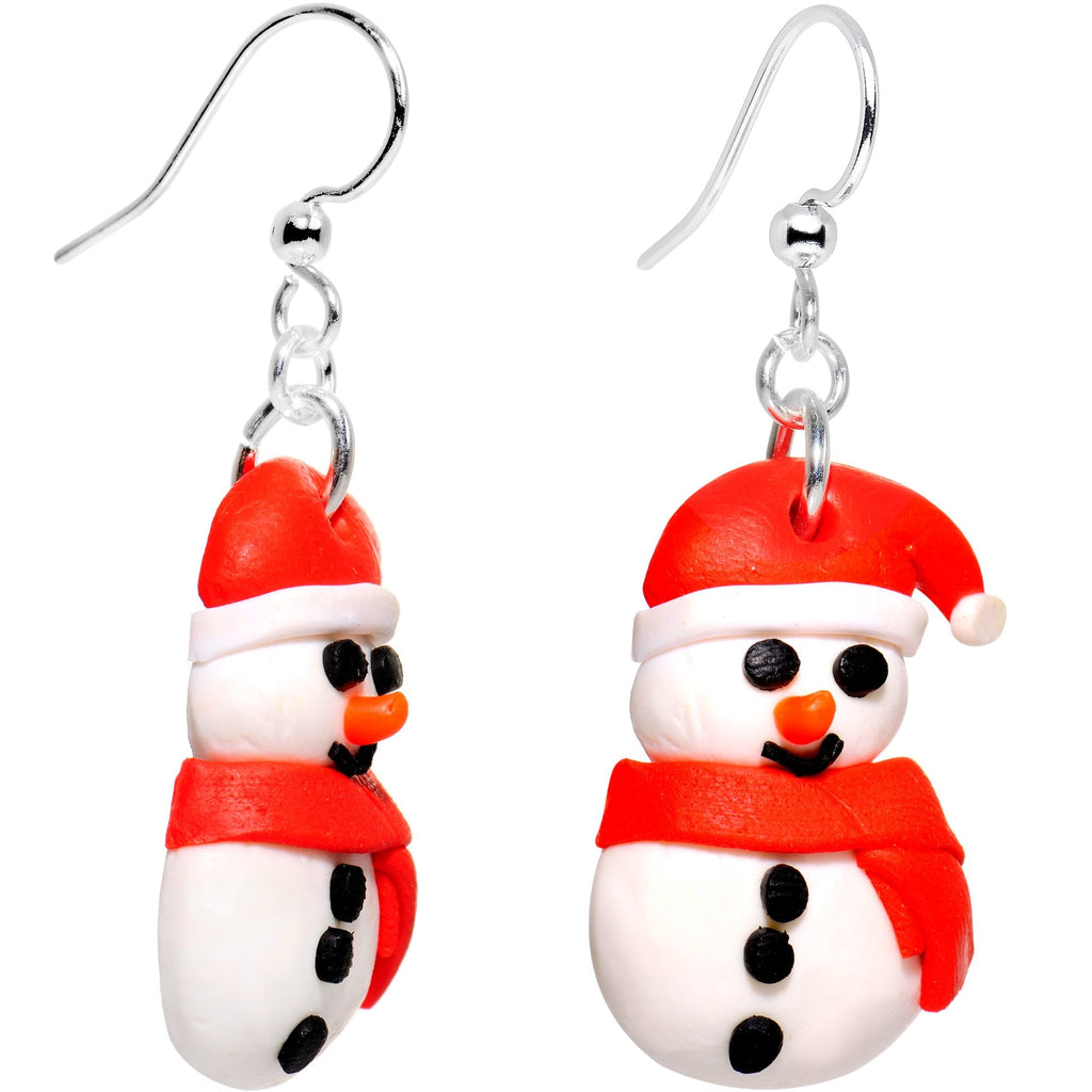 Silver Plated Bundled Up Christmas Snowman Fishhook Earrings
