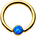 14G 3/8 Aqua 4mm Faux Opal Gold IP Disc BCR Captive Ring