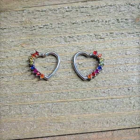 16G 5/16 Rainbow Gem Pride Heart Right Ear Closure Ring