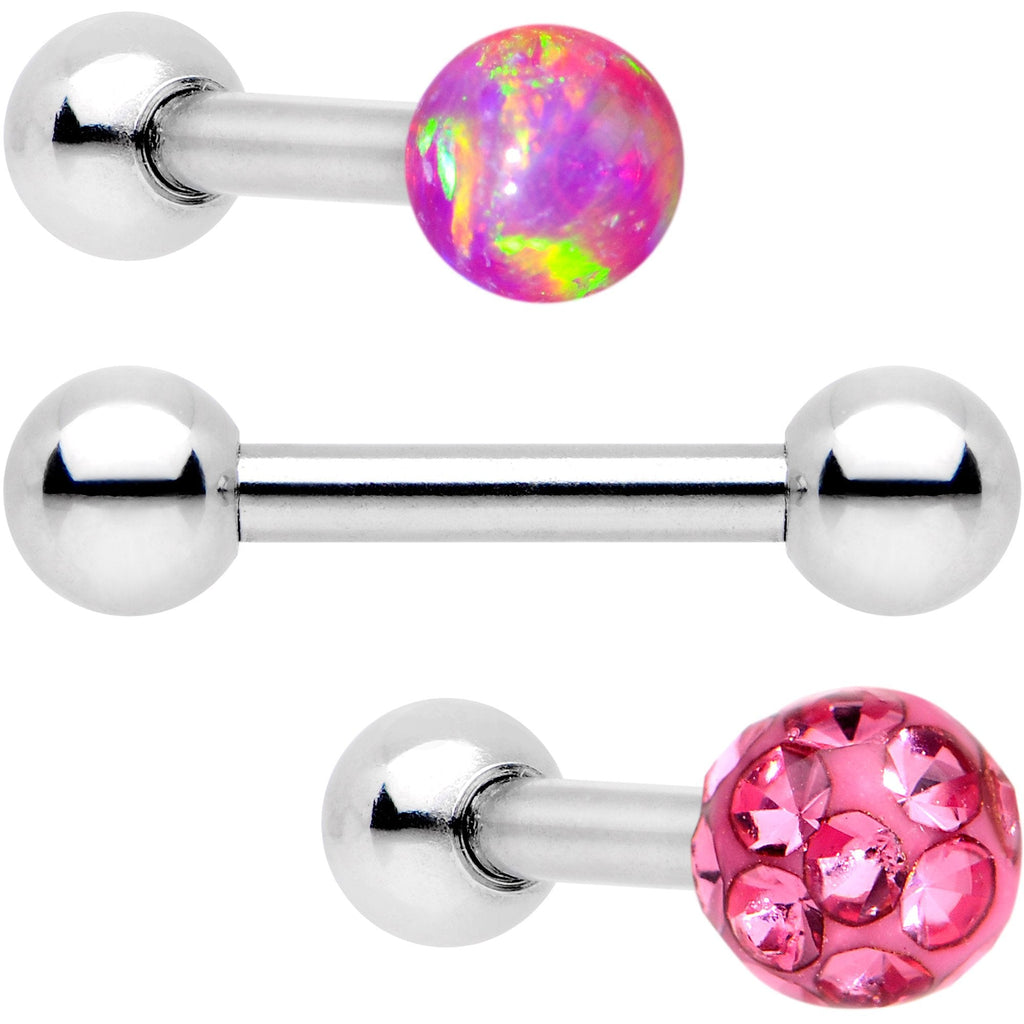 16G 1/4 Pink Faux Opal Ball Cartilage Tragus Earring 3 Pack Set