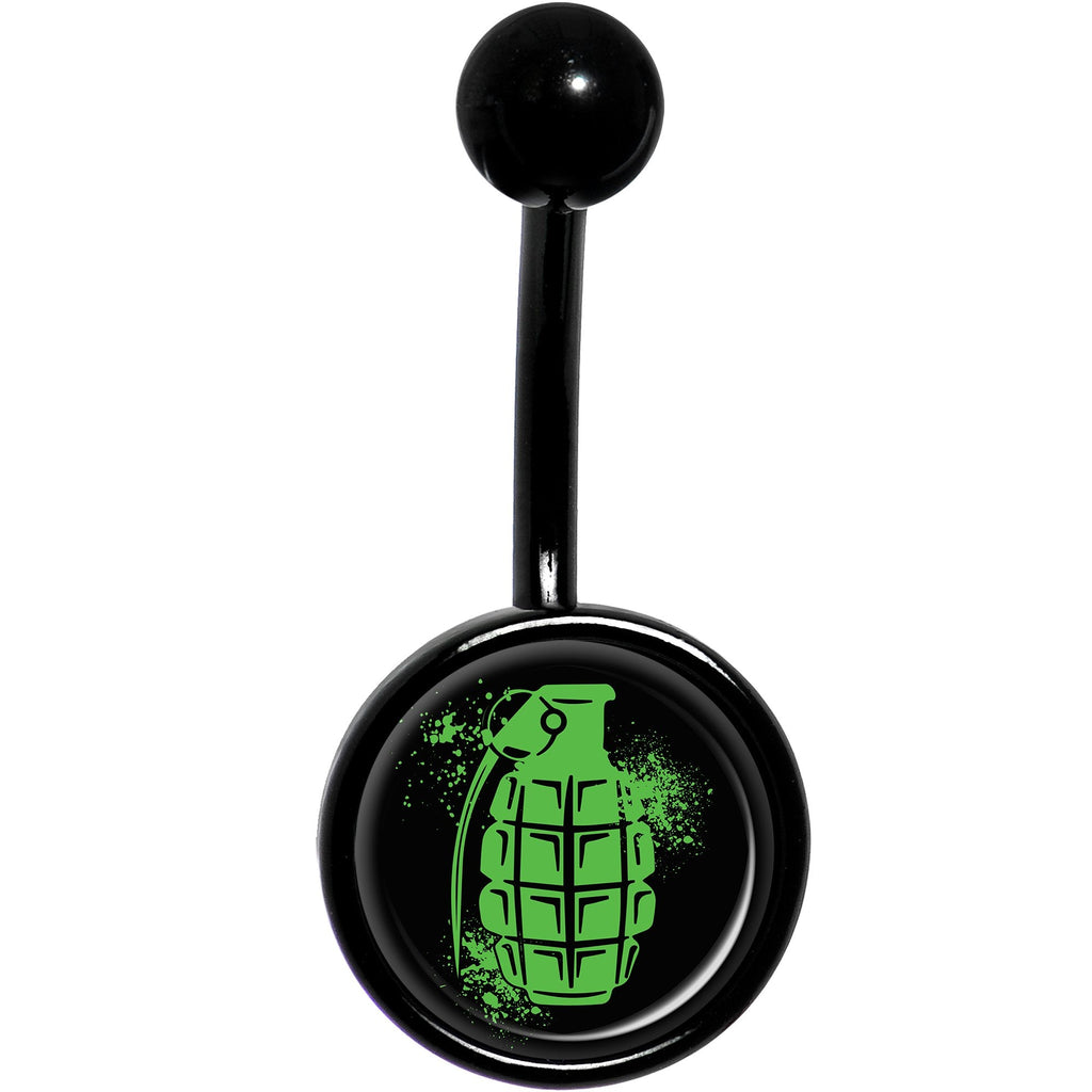 Green Grenade Black Belly Ring
