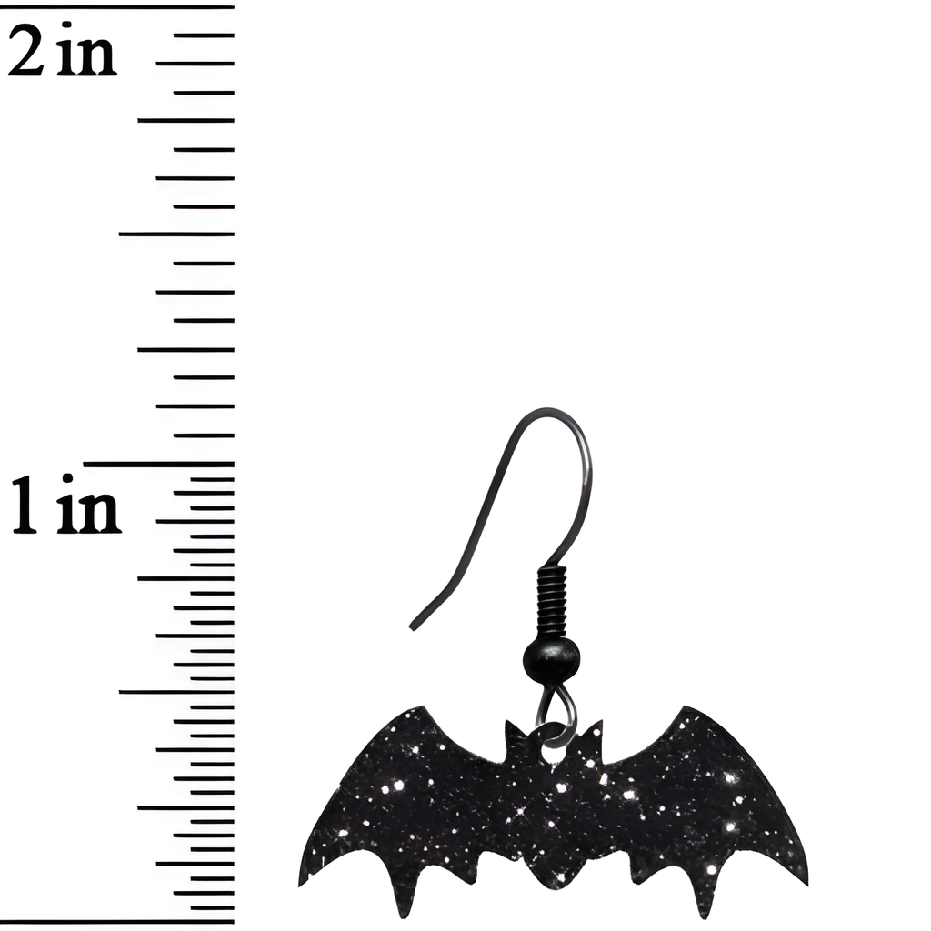 Glittery Black Bat Dangle Earrings