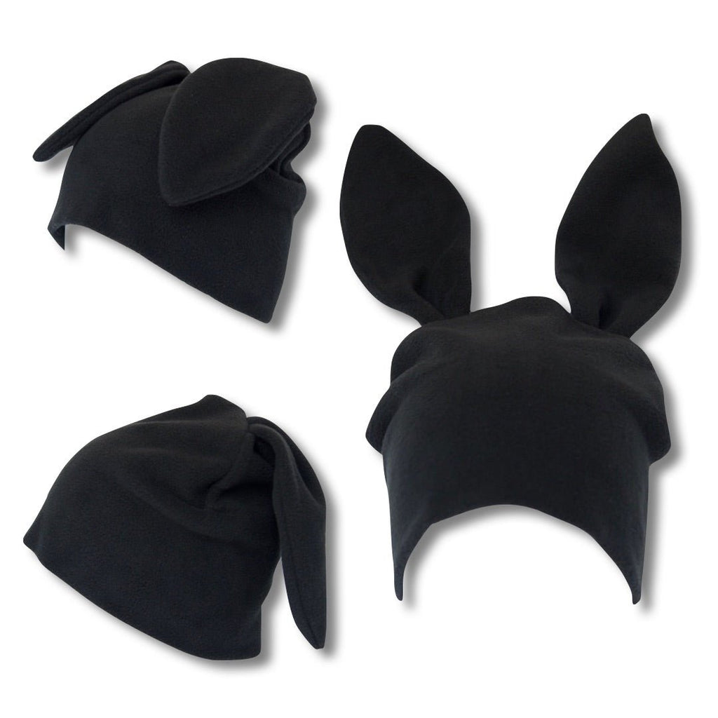 Black Fleece Bunny Beanie – Kawaii Winter Hat with Bunny Ears for Alt Fashion, Streetwear & Cozy Style