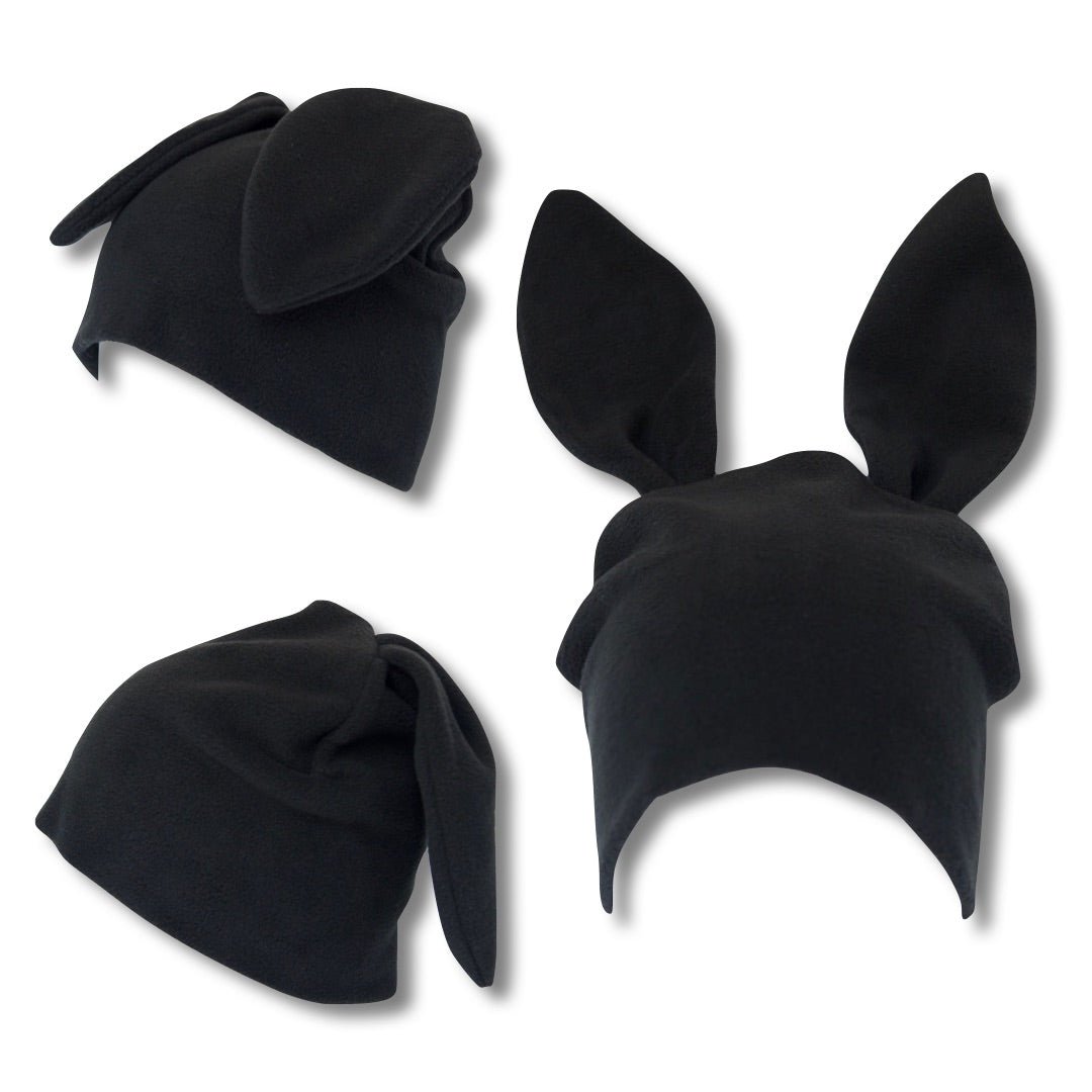 Black Fleece Bunny Beanie – Kawaii Winter Hat with Bunny Ears for Alt Fashion, Streetwear & Cozy Style