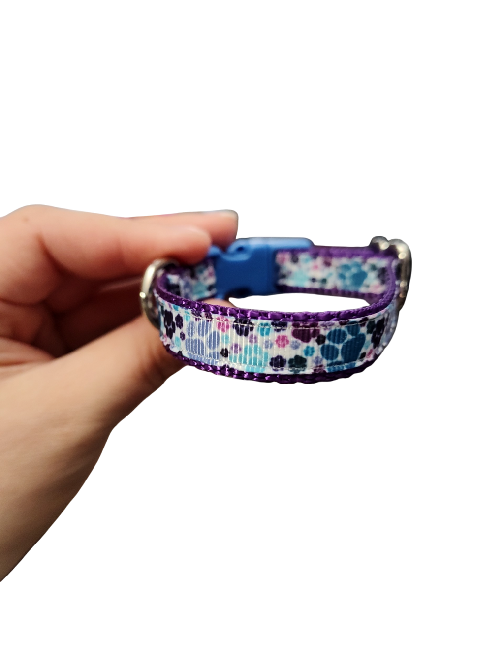 1/2" Purple Pawprints Nylon Dog / Cat Collar