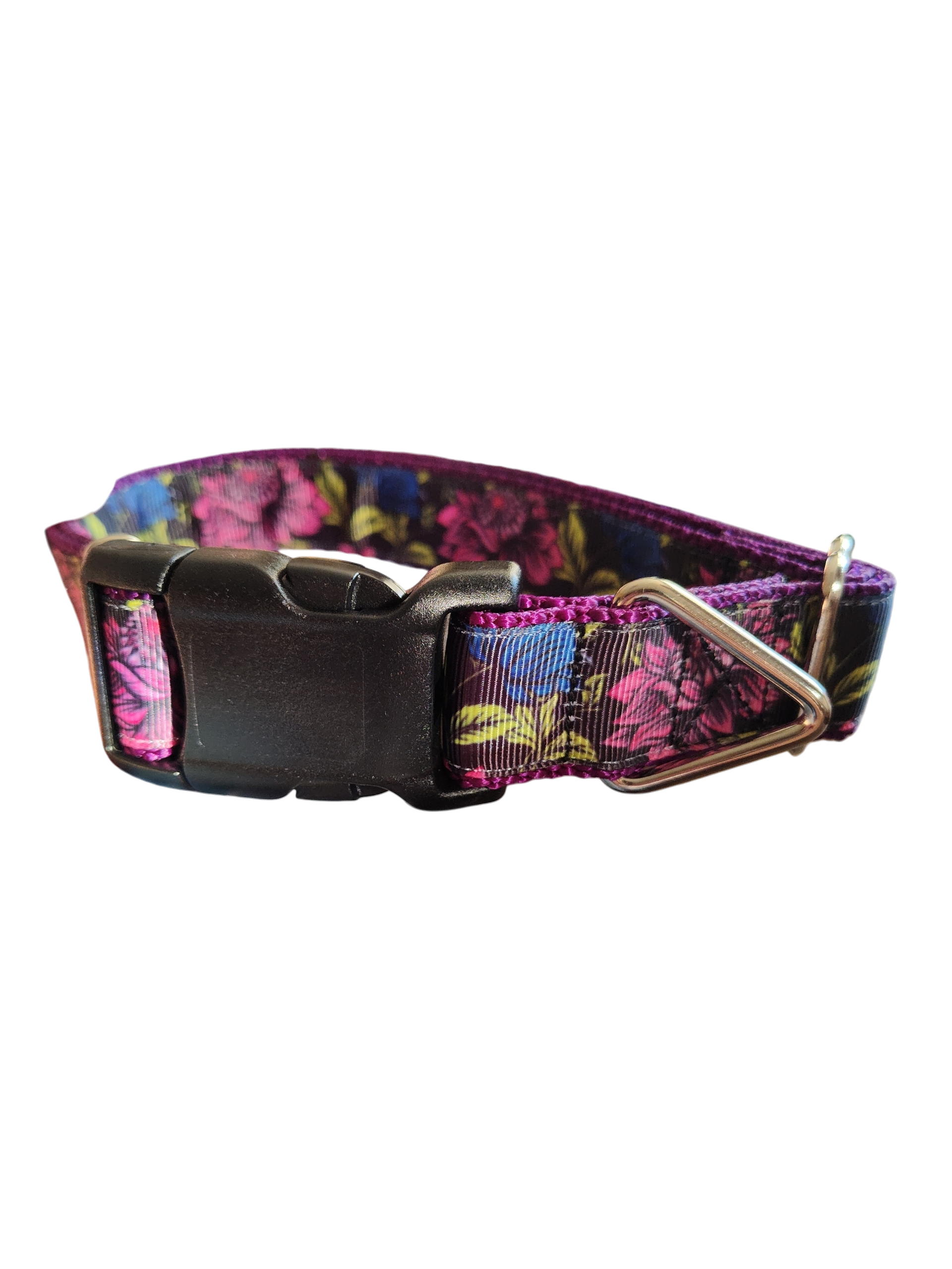 Pink & Blue Flowers Nylon Dog Collar