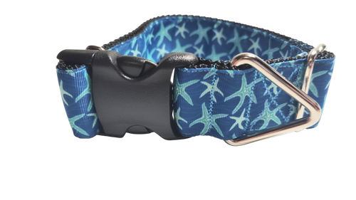 1.5" Wide Blue Starfish Nylon Dog Collar