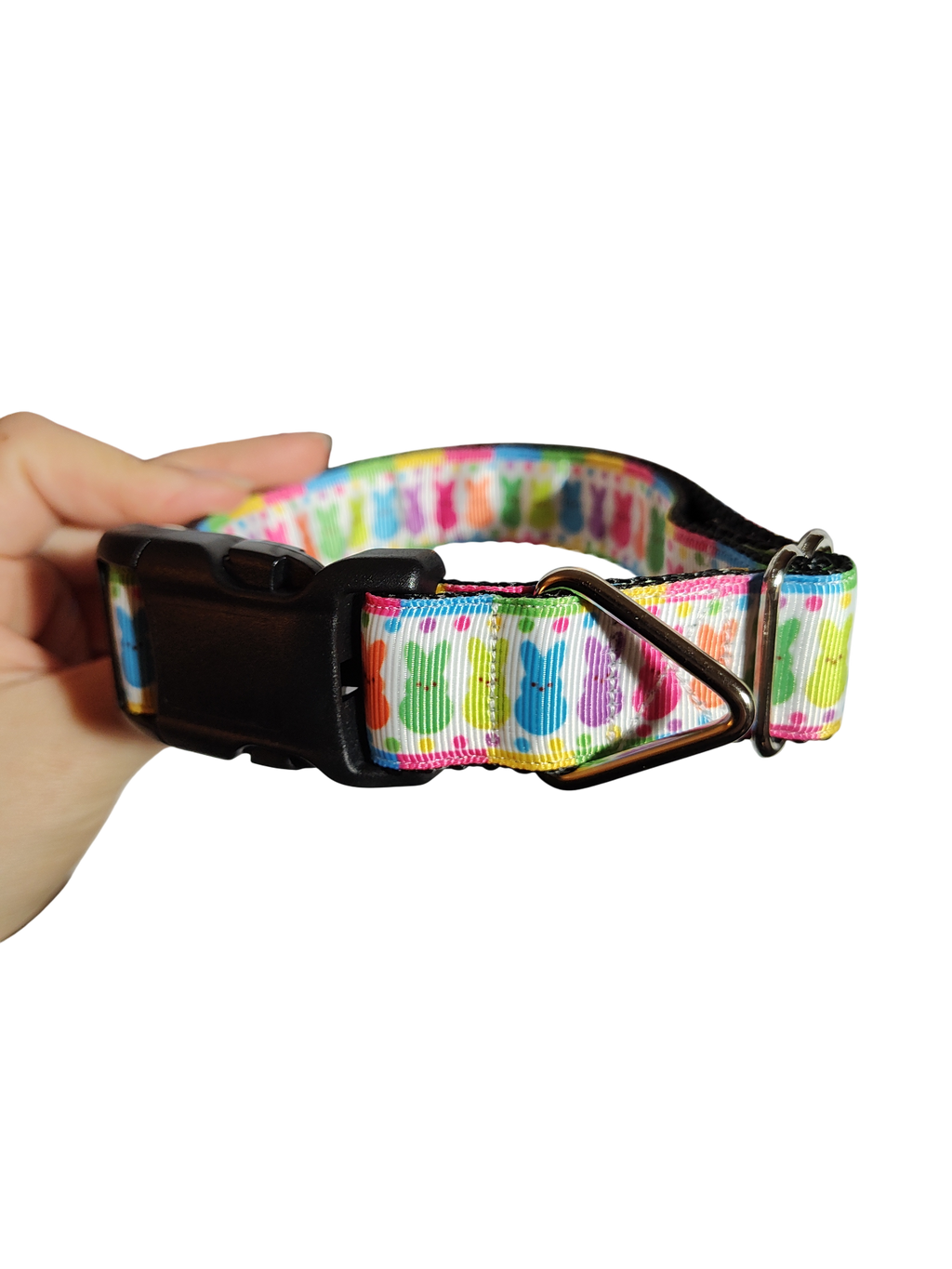 Rainbow Marshmallow Bunnies Easter Nylon Dog Collar