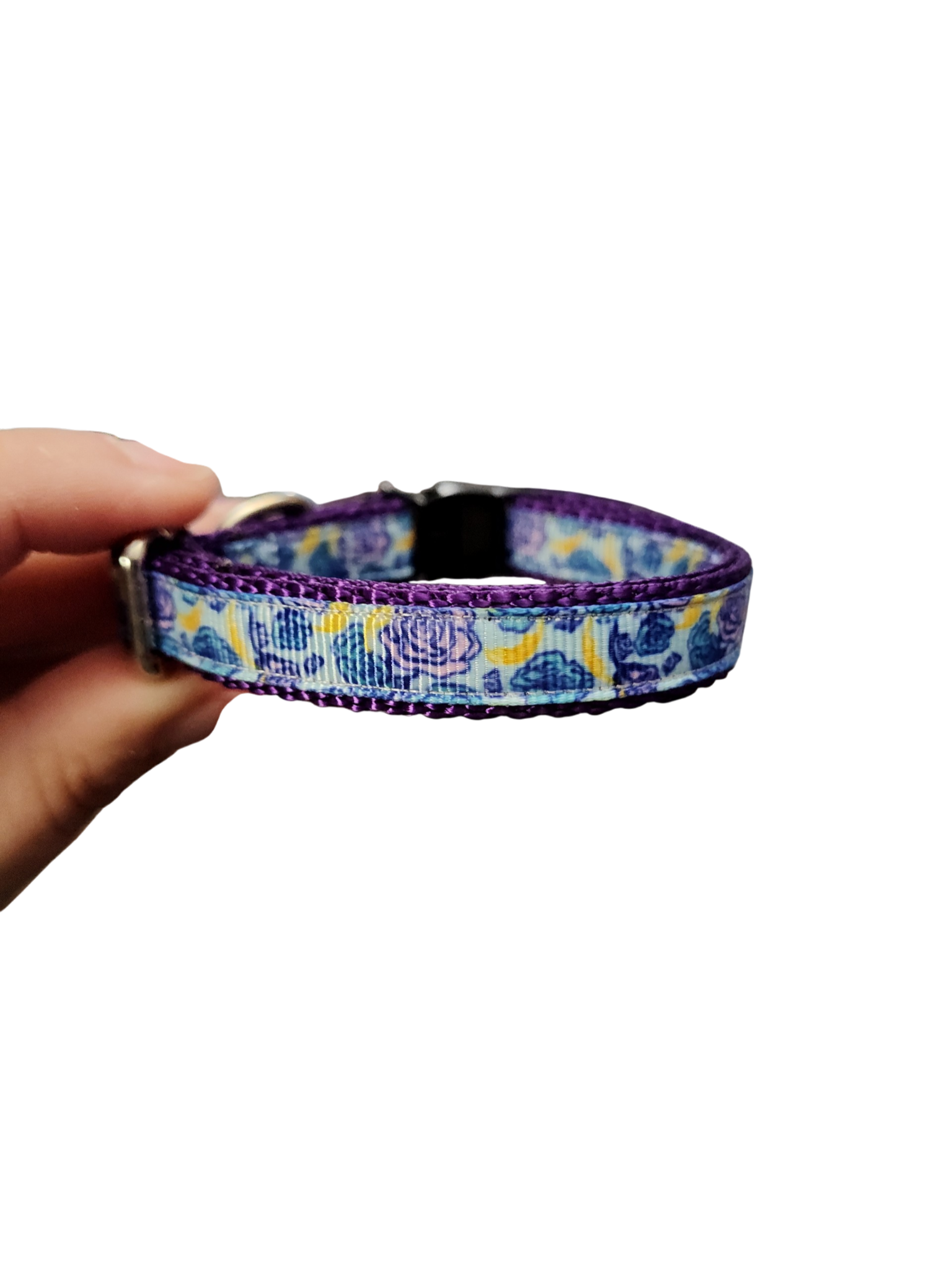 1/2" Blue & Purple Roses Nylon Dog / Cat Collar