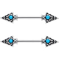 9/16 Faux Turquoise Southwestern Arrowheads Barbell Nipple Ring Set