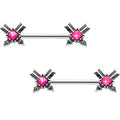 5/8 Pink Faux Opal Crossed Arrows Barbell Nipple Ring Set