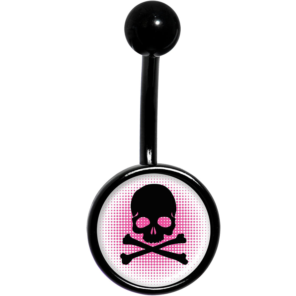 Pink Black Skull Black Belly Ring