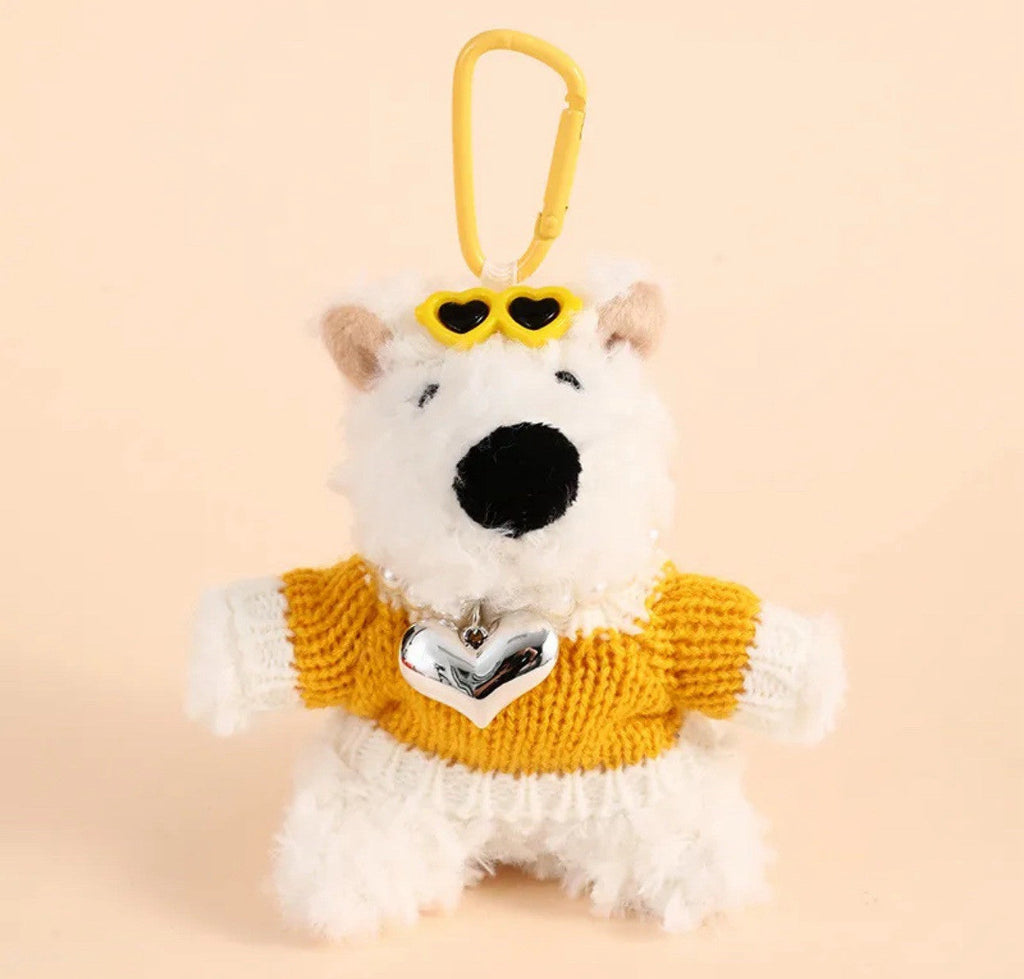 White, Yellow With Heart Necklace Bear Keychain