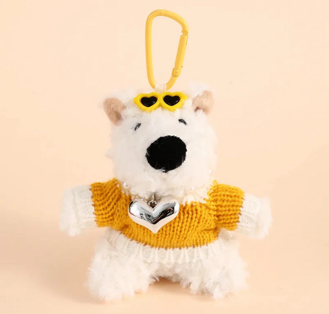 White, Yellow With Heart Necklace Bear Keychain
