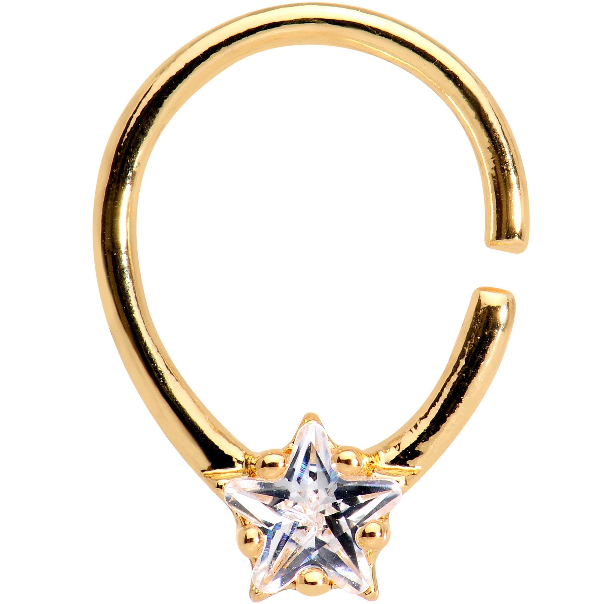 16G Clear CZ Gold Tone Stunning Star Seamless Circular Ring