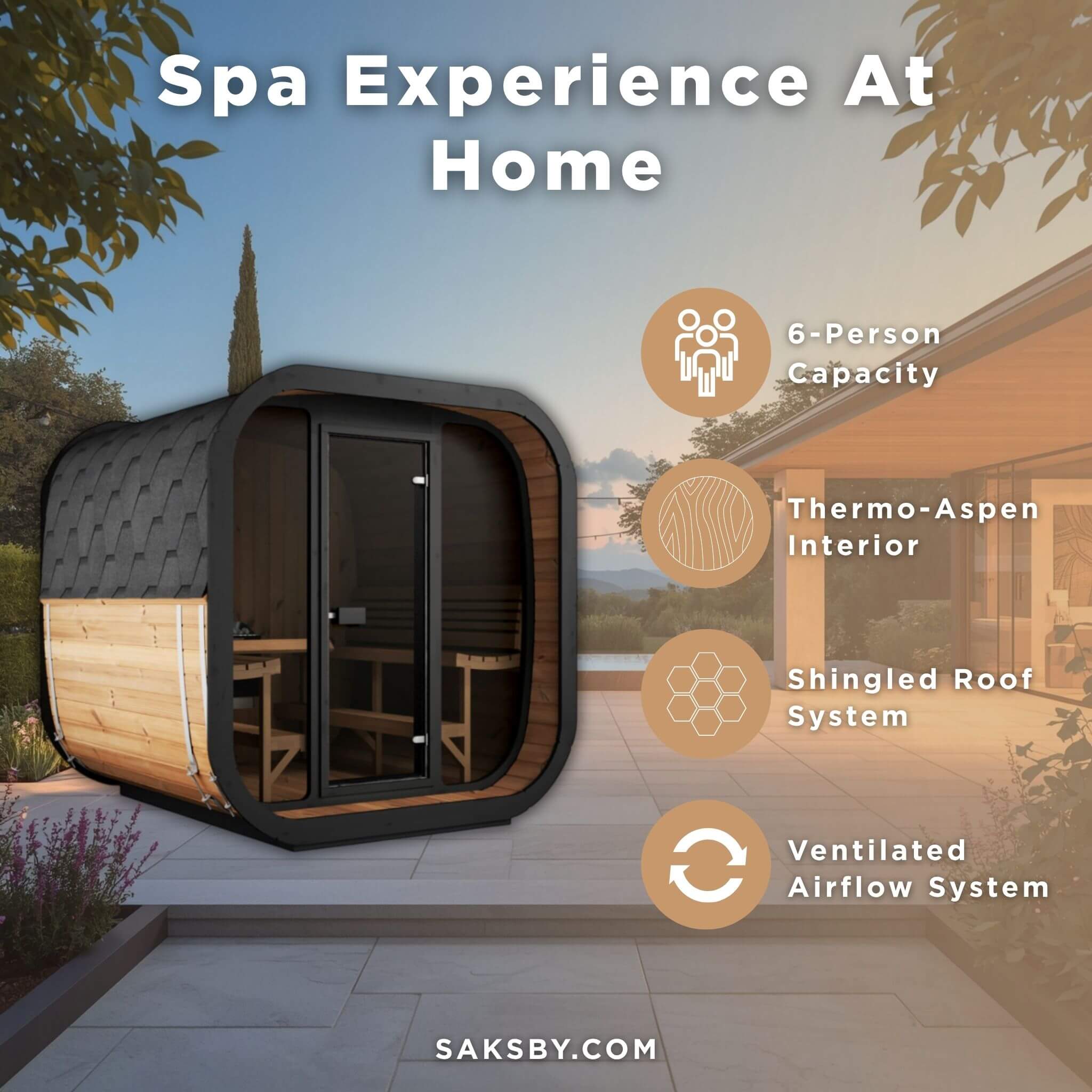 SaunaLife Model CL7G 6-Person Cube-Series Luxury Wooden Outdoor Home Sauna Kit [SL-MODELCL7G] (SAK95274)