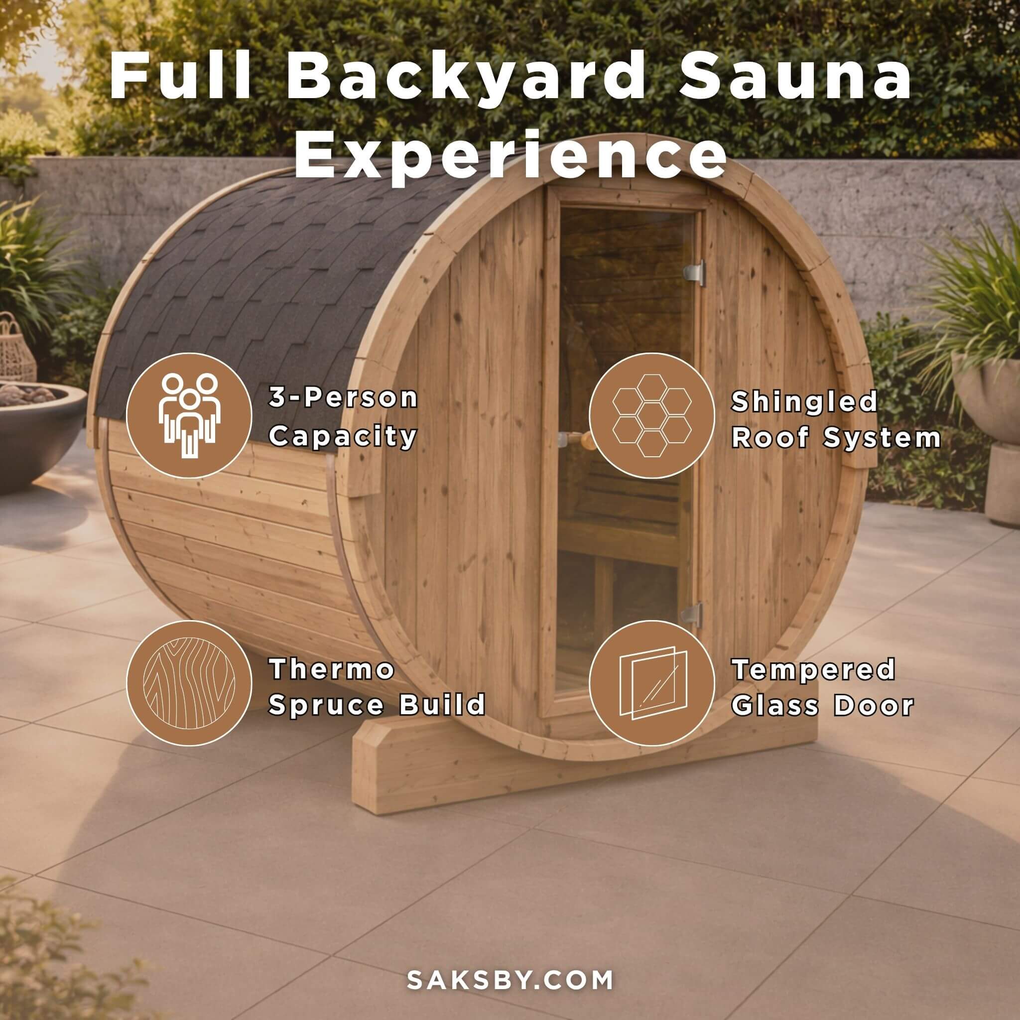 SaunaLife Model E6 Ergo Series 3-Person Thermo-Spruce Backyard Sauna Barrel [SL-MODELE6] (SAK38572)