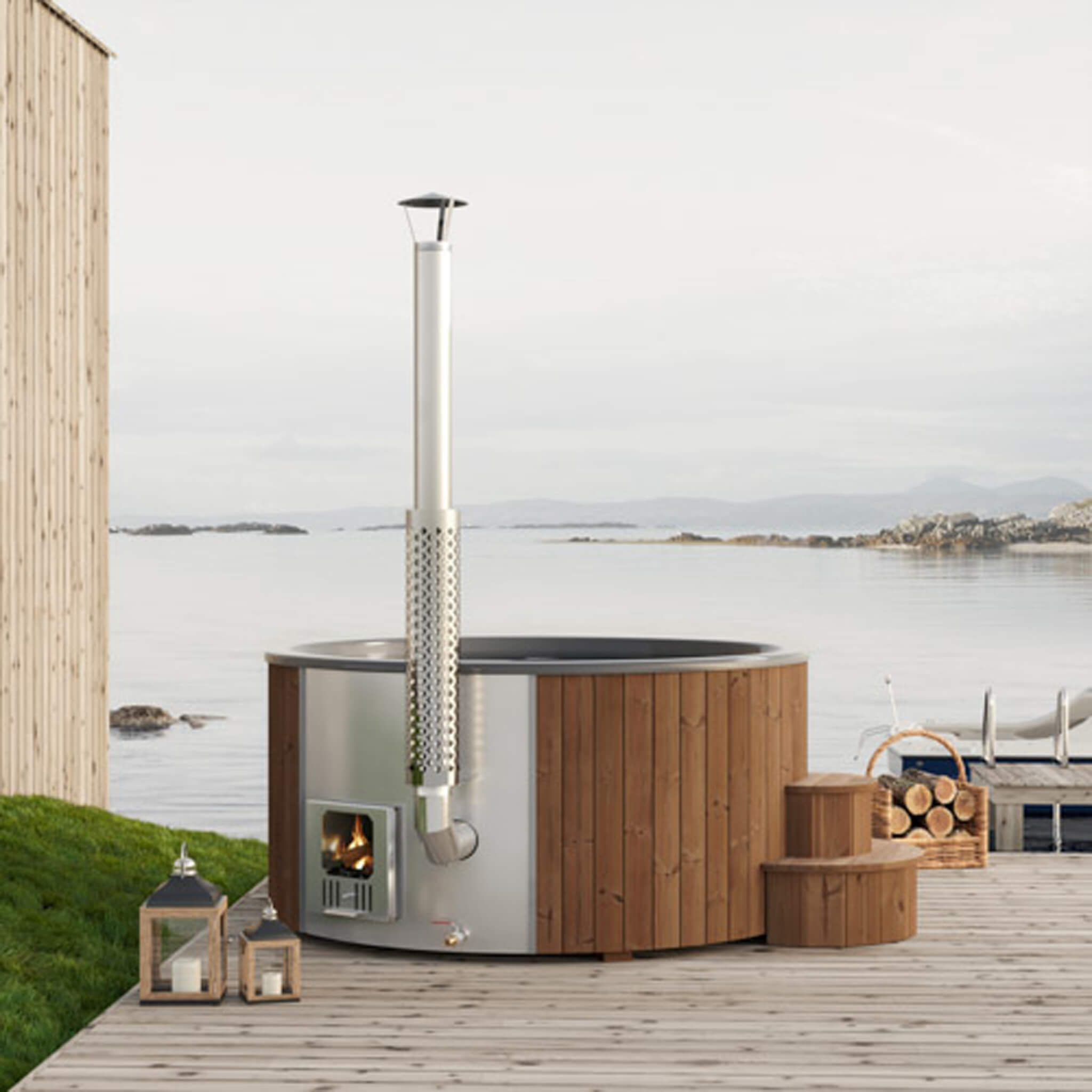 SaunaLife Model S6N 7-Person Soak-Series Home Wood-Burning Hot Tub [SL-MODELS6N] (SAK74815)