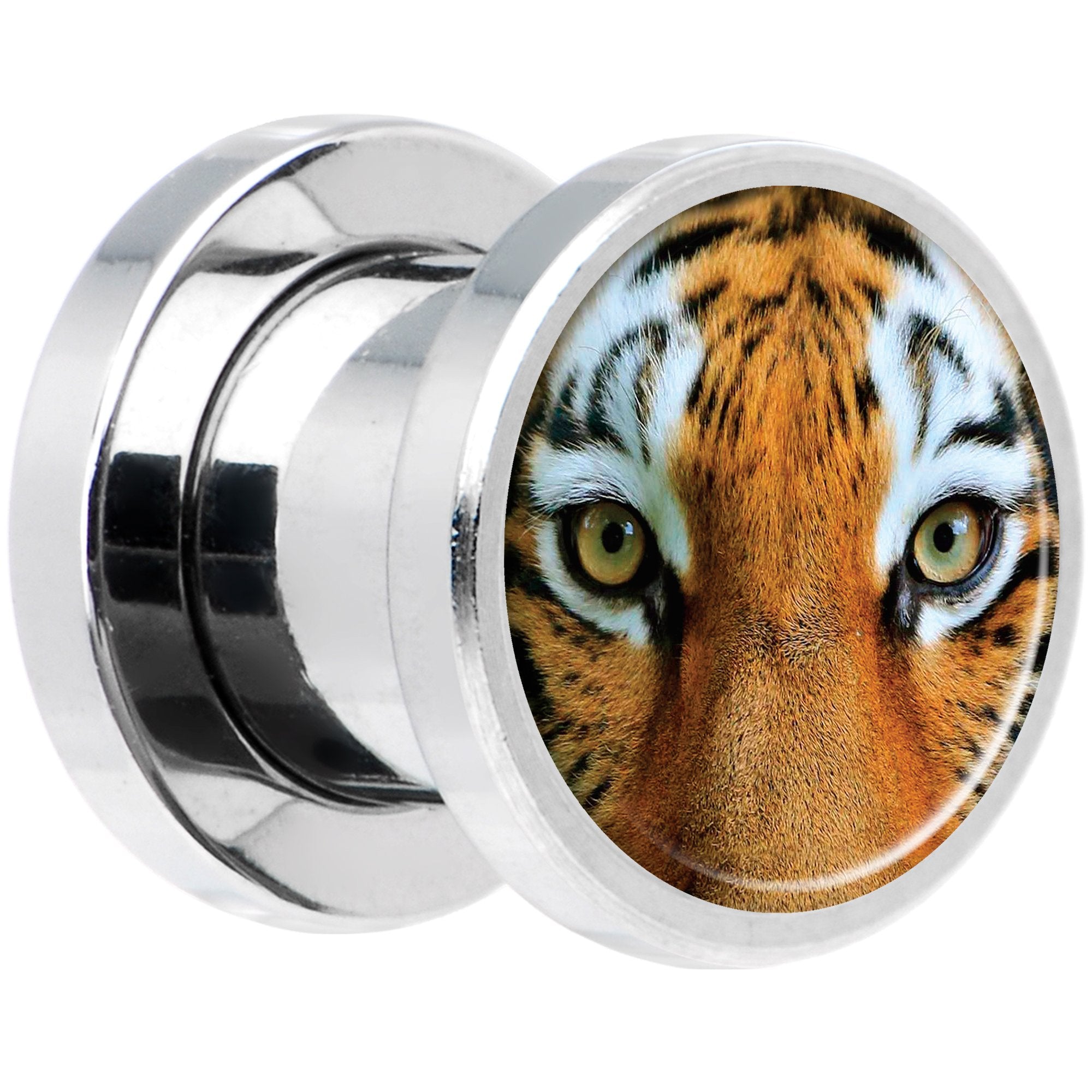 Full Color Tiger Eyes Steel Screw Fit Plug Set 0G