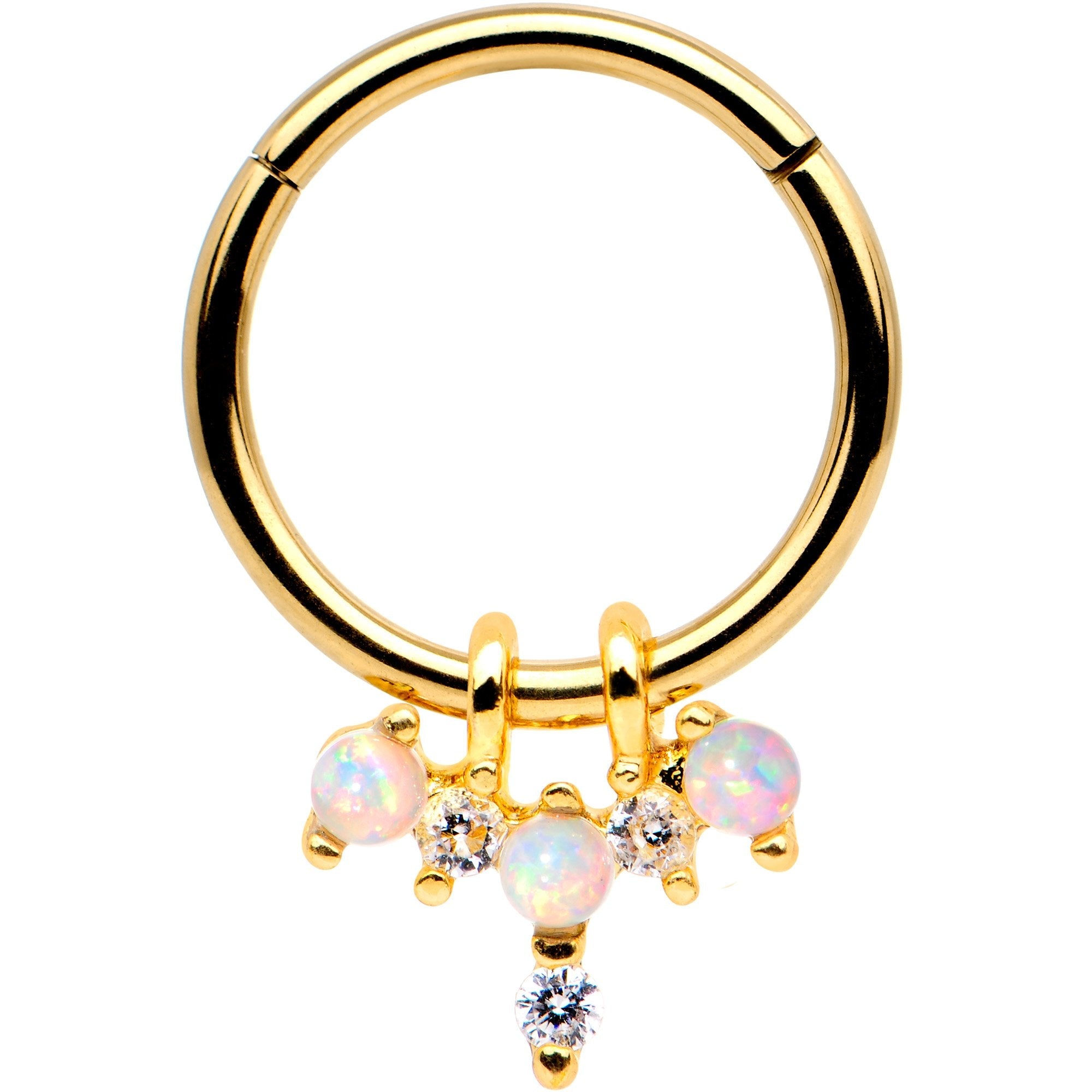 16G 5/16 White Synthetic Opal Gold Tone Hinged Segment Ring