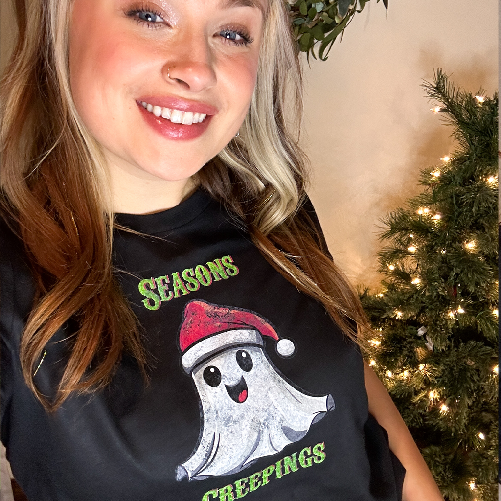 Holiday Christmas Spirit Ghost Black Tee Shirt