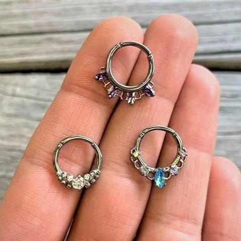 16G 3/8 Purple Gem Rectangle Septum Clicker