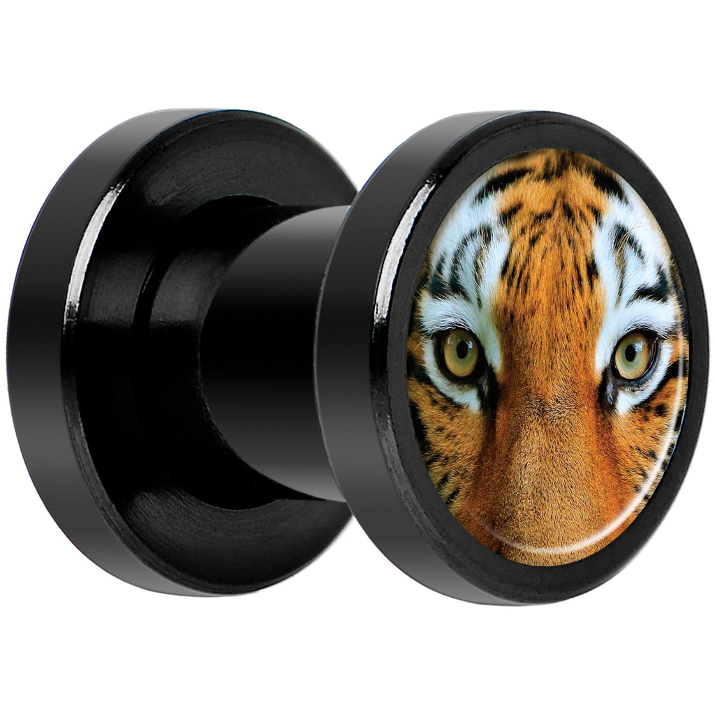 Full Color Tiger Eyes Black Anodized Screw Fit Plug Set 2G