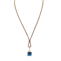 Square Blue Crystal On Bronze Linen Cord
