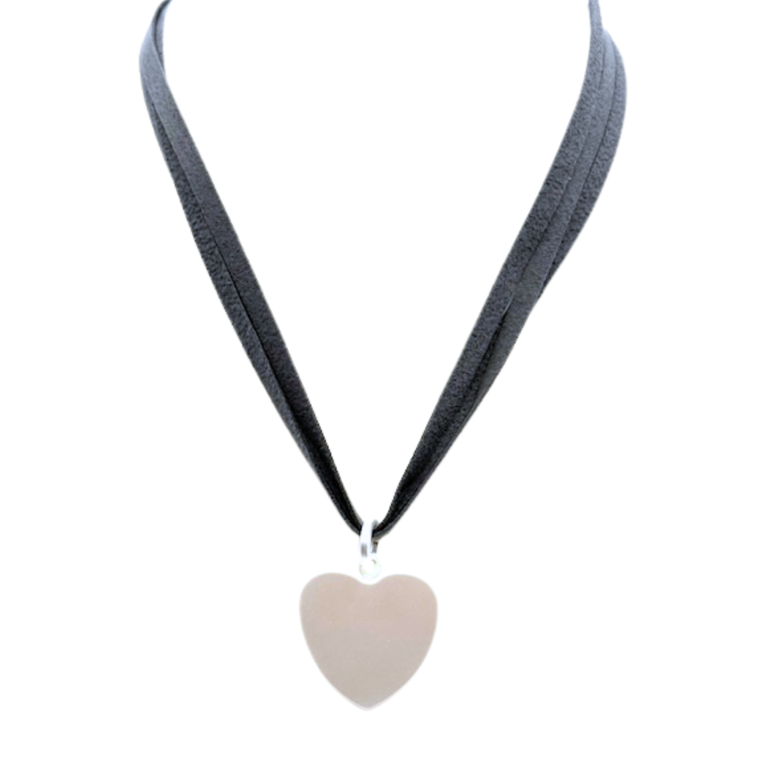 Three-Strand Grey Suede Necklace With Heart Pendant