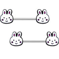 14G 5/8 White Bunny Rabbit Heads Barbell Nipple Ring Set