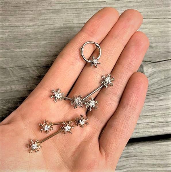 16G 3/8 Clear Gem Holiday Snowflake Septum Clicker