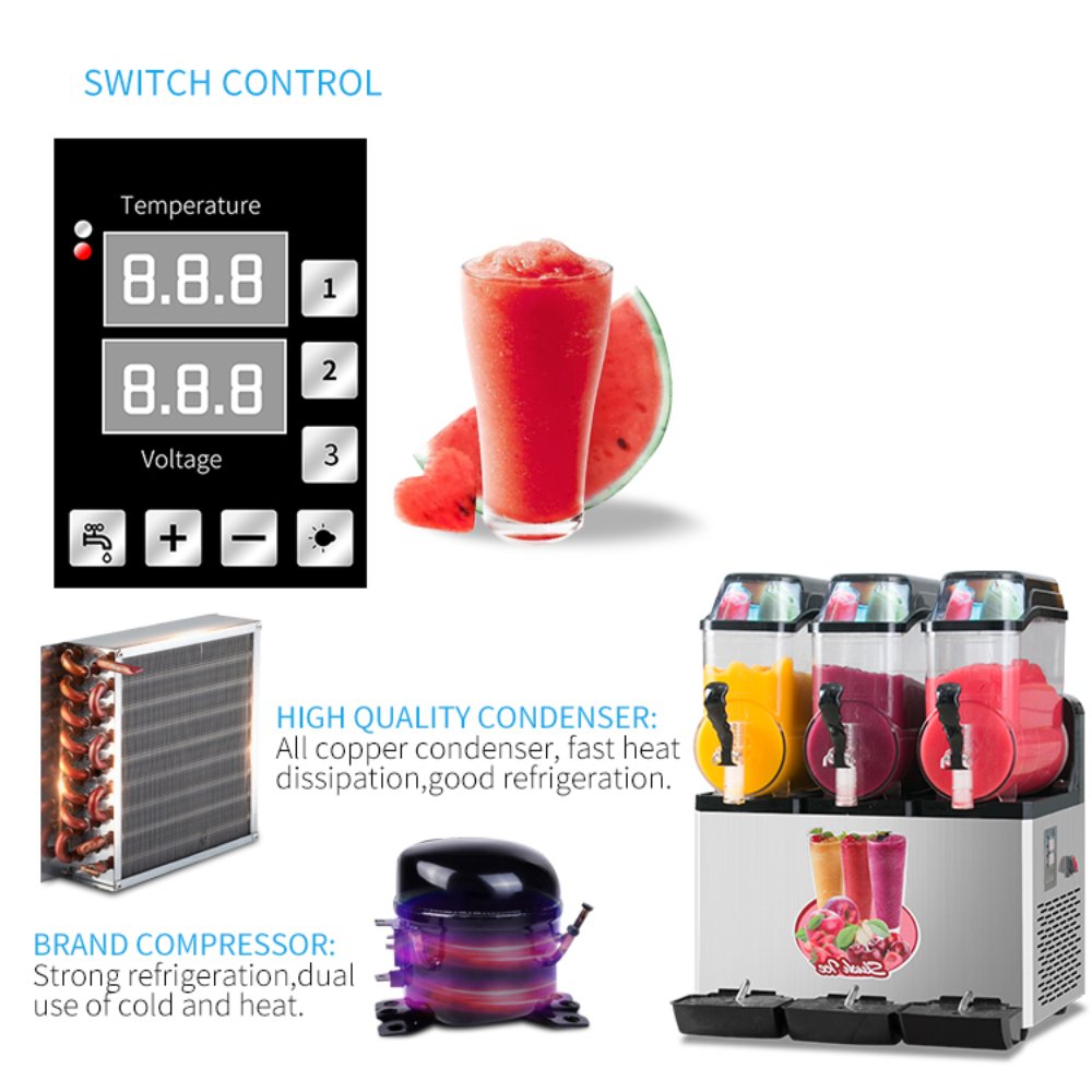Premium Commercial Stainless Steel Slushy Machine With Triple Tank Advance Cooling, 45L (SAK52258)