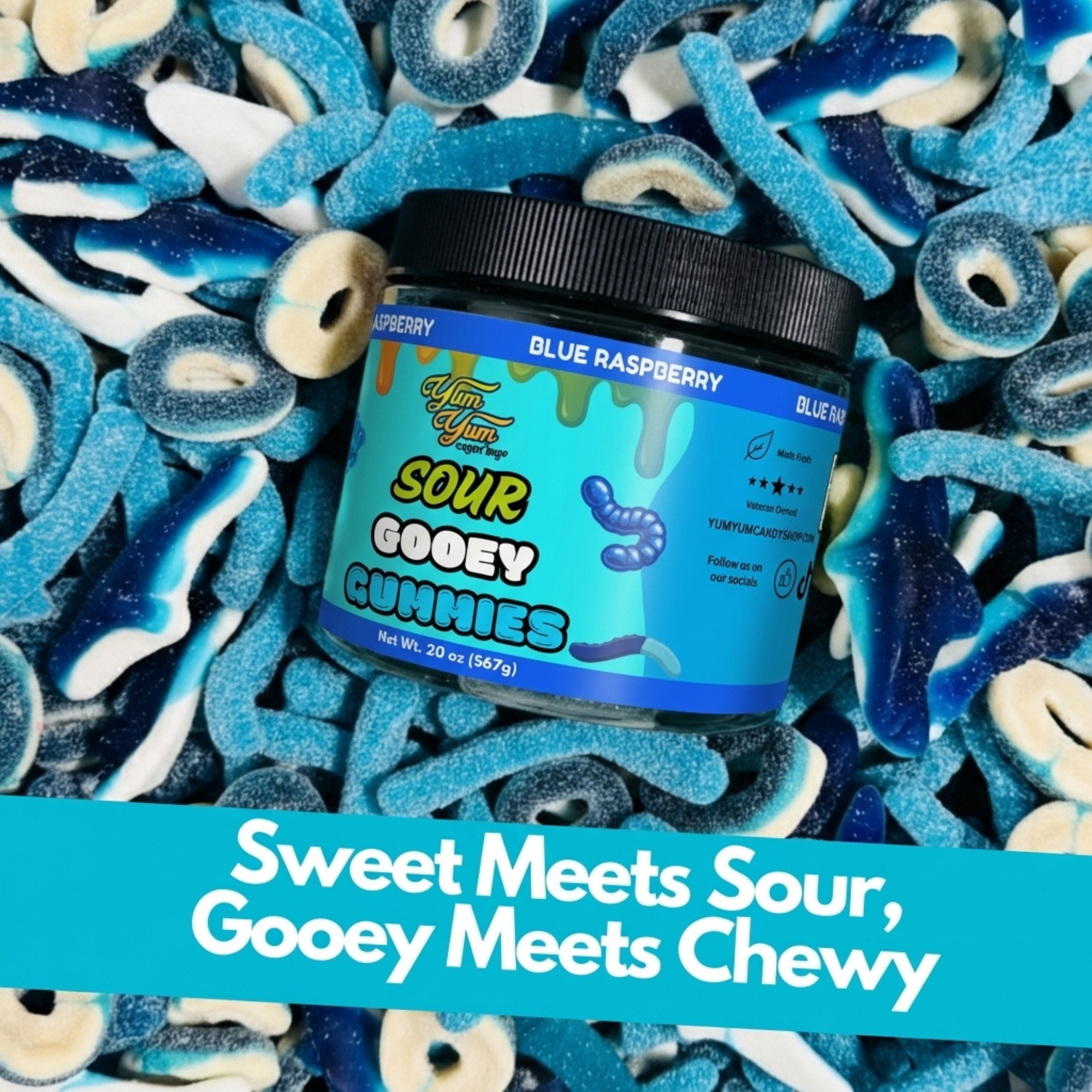 Sour Gooey Gummies – Blue Raspberry, Wild Cherry & Green Apple Candy | Yum Yum Candy Shop