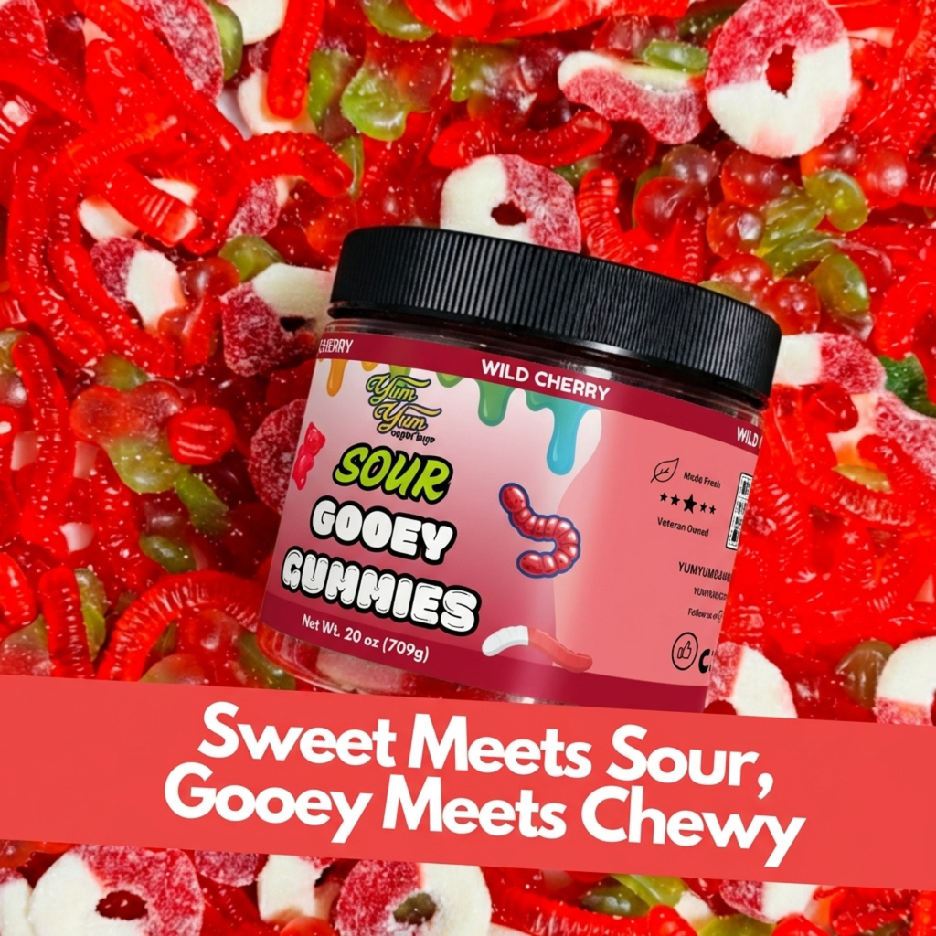 Sour Gooey Gummies – Blue Raspberry, Wild Cherry & Green Apple Candy | Yum Yum Candy Shop