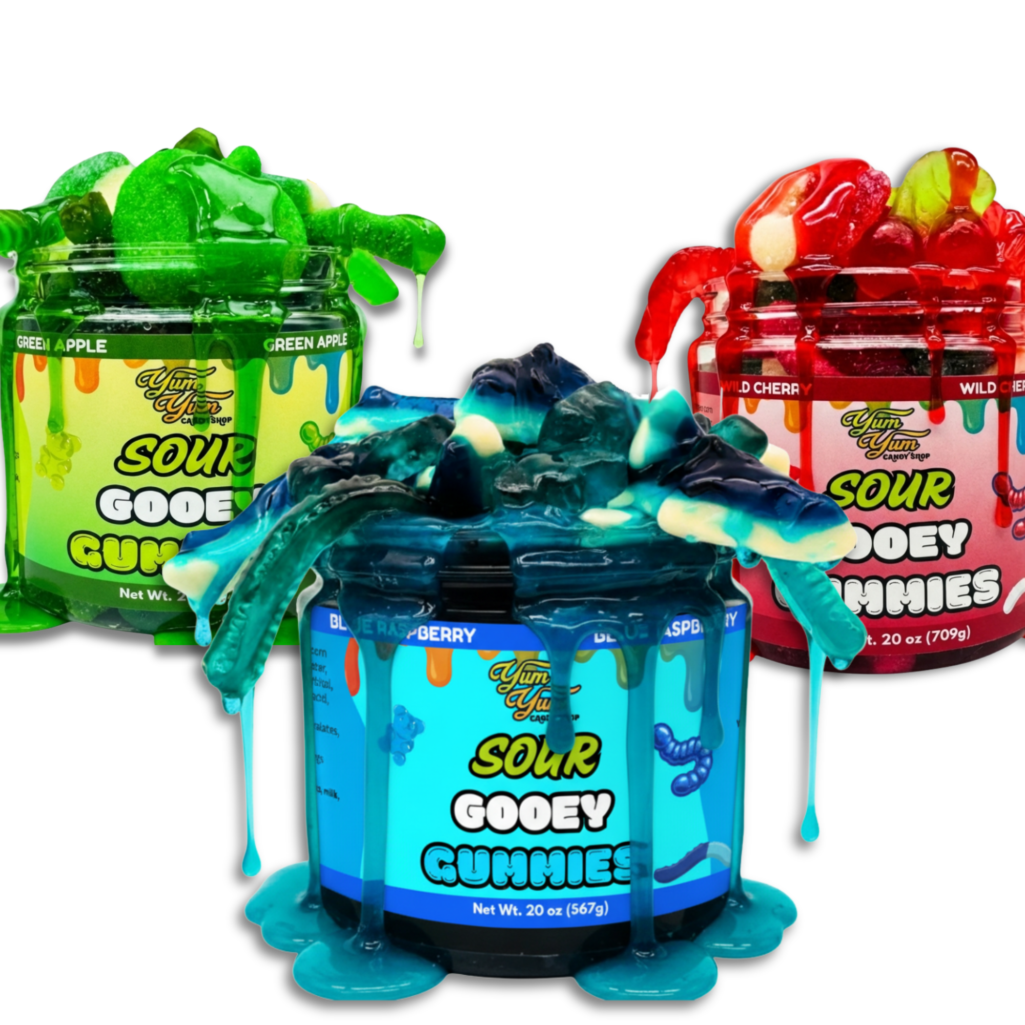 Sour Gooey Gummies – Blue Raspberry, Wild Cherry & Green Apple Candy | Yum Yum Candy Shop