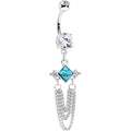 Clear Gem Faux Turquoise Southwest Dramatic Dangle Belly Ring