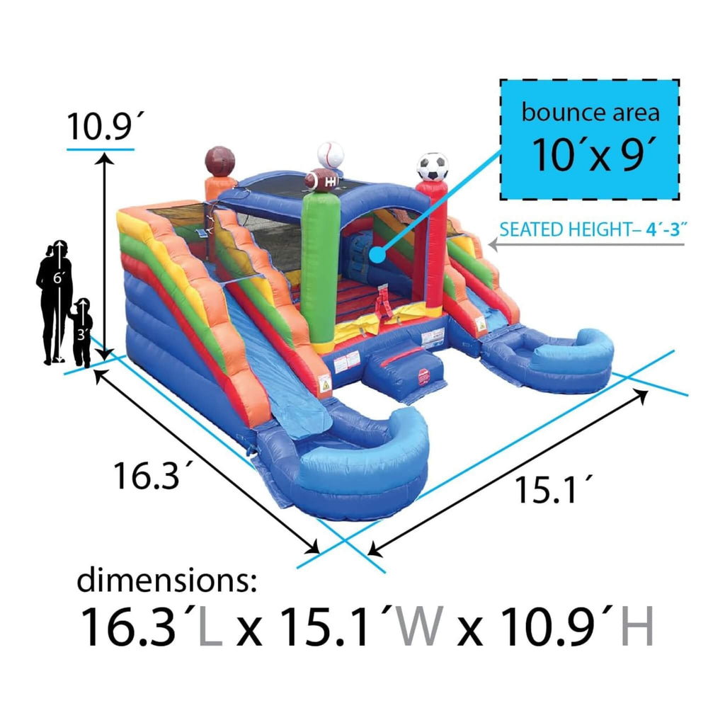 16FT Sports Castle Bounce House With Double Water Slides (SAK17635)