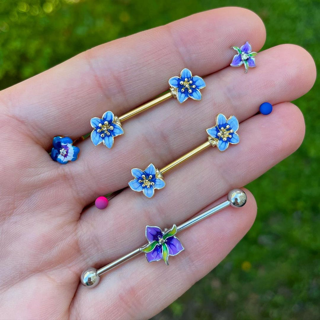 16G 5/16 Clear Gem Exotic Purple Flower Labret Monroe Tragus
