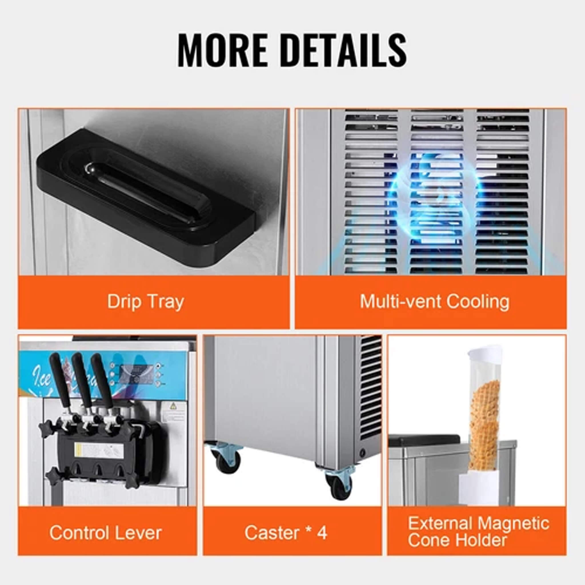 Stainless Steel Commercial 3-Flavor Soft Serve Ice Cream Machine Maker, 21-31 L/H (SAK65291)